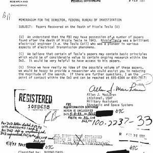 Preview thumbnail for For Tesla's birthday: in 1981 the USAF asked the FBI for access to Tesla's papers "for science". However, the entirety of his papers have never been recovered. image